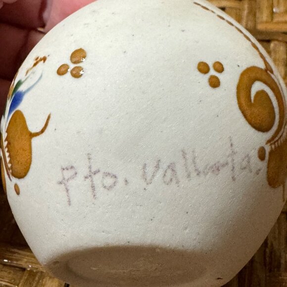 Mexican Tonala Bud Vase Signed Folk Art Hand Painted Flower Sandstone - Picture 7 of 13